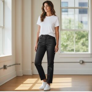 𝅺Fidelity High Rise Slim Straight Black Faux Leather Cher Jeans sz 29 NWT